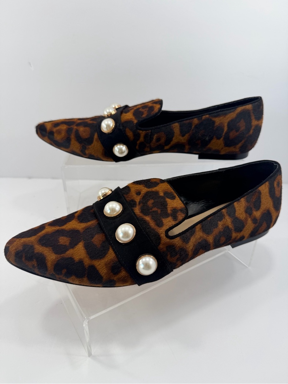 Lord & Taylor Haven Real Cow Hair Leopard Pearl Loafers Flats Women's Size 8.5